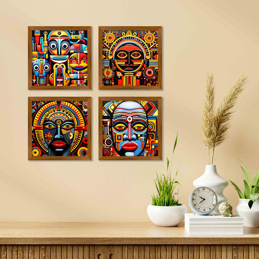 Modern African Art Wall Frame Set of Four