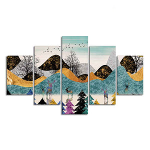 Modern Art Forest Premium Wall Painting Five Pieces Set