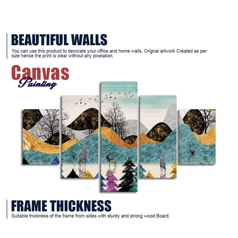 Modern Art Forest Premium Wall Painting Five Pieces Set