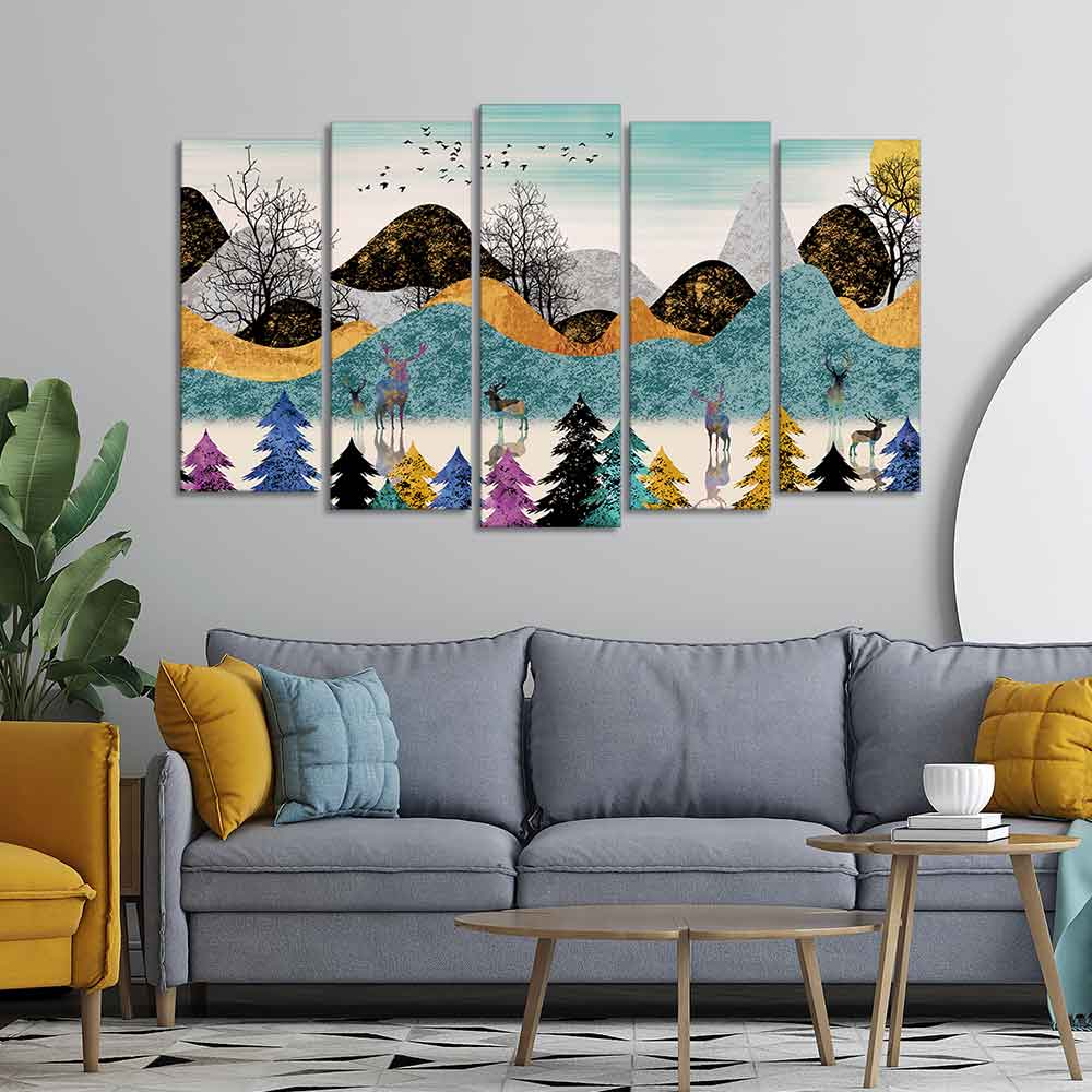 Modern Art Forest Premium Wall Painting Set of 5 Pieces