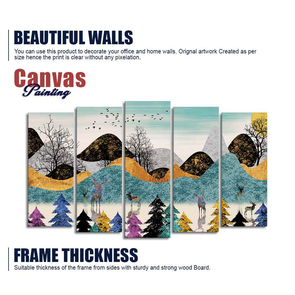 Modern Art Forest Premium Wall Painting Set of 5 Pieces