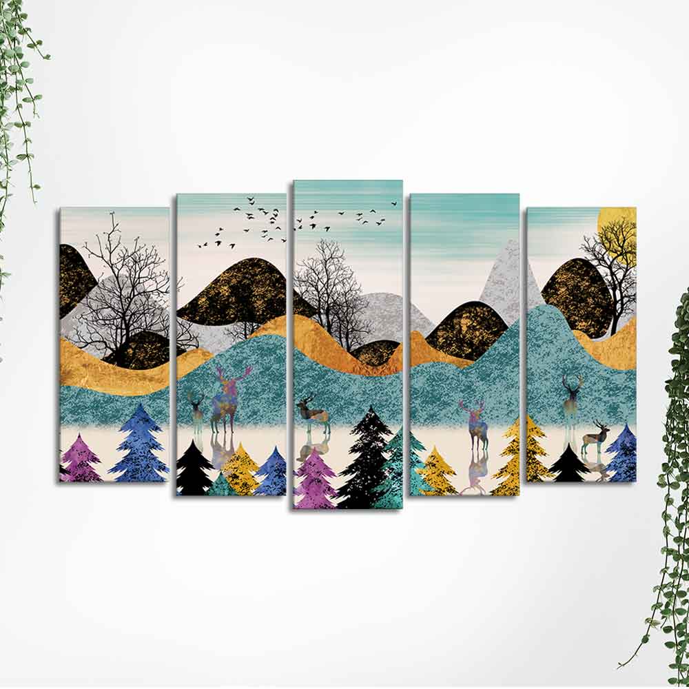 Modern Art Forest Premium Wall Painting Set of 5 Pieces