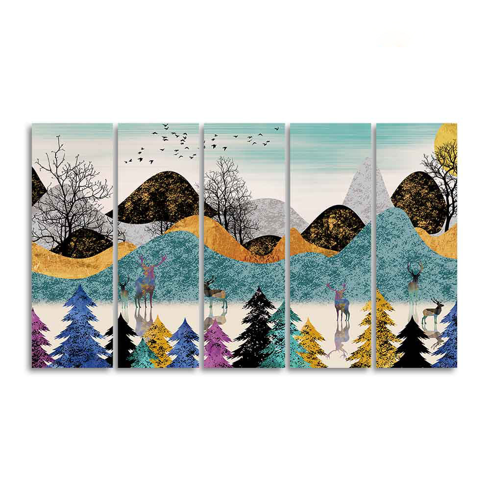 Modern Art Forest Wall Painting Set of Five Pieces