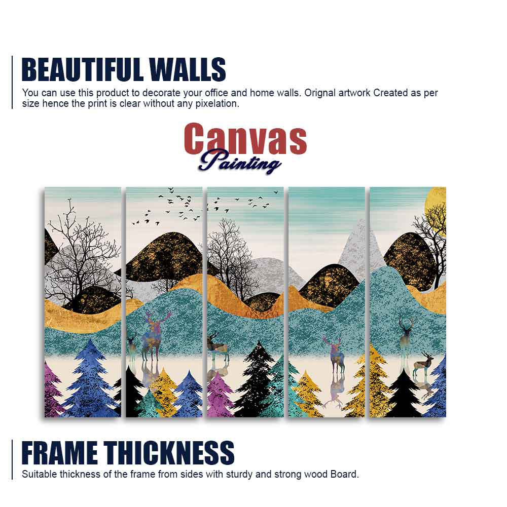 Modern Art Forest Wall Painting Set of Five Pieces