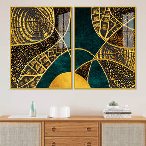 Modern Art of Golden Crystal Textured Acrylic Art Floating Wall Painting Set of 2