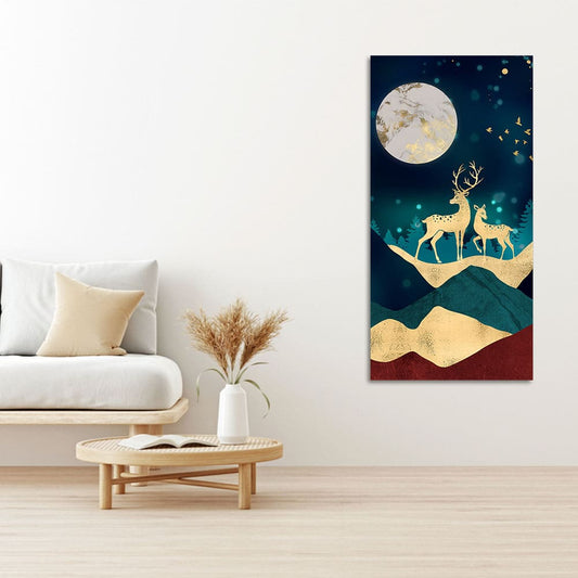 Modern Art of Mountains and Deer Premium Wall Painting