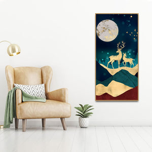 Modern Art of Mountains and Deer Premium Wall Painting