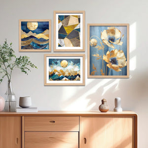 Modern Art of Mountains with the Moon Wall Frame Set of Four