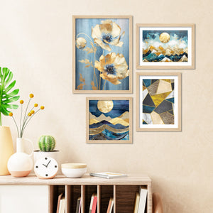 Modern Art of Mountains with the Moon Wall Frame Set of Four