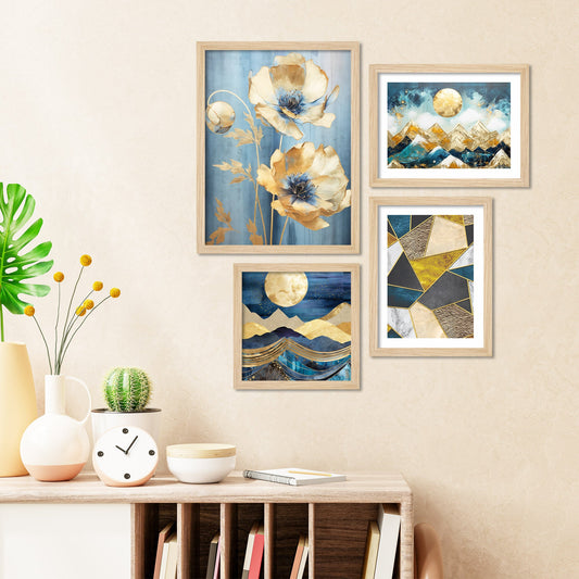 Modern Art of Mountains with the Moon Wall Frame Set of Four