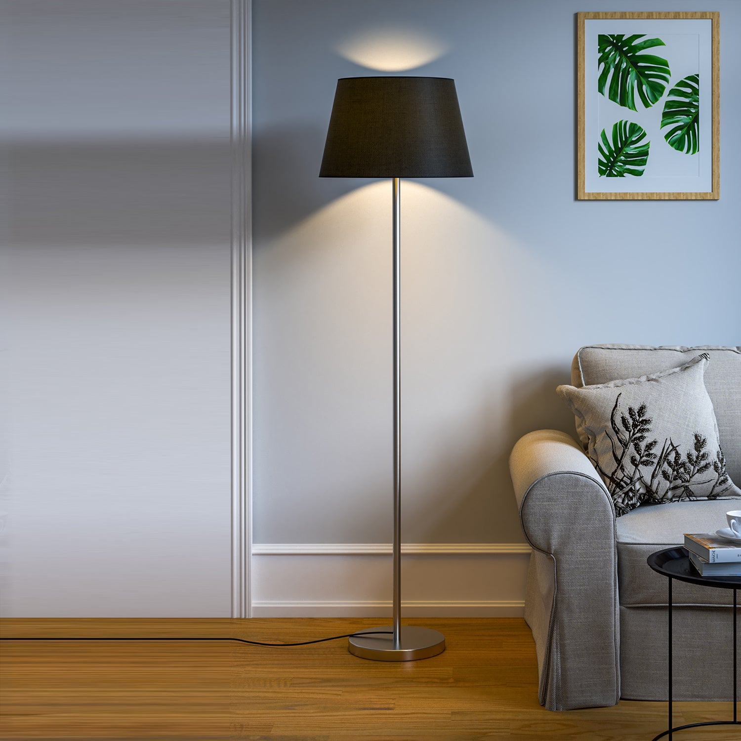 Modern Artistic Silver Metal Finish Sleek Black Color Floor Lamp – Homcraft