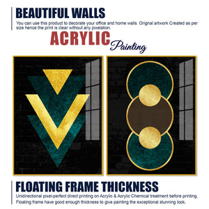 Modern Artistic Geometric Shapes Acrylic Floating Wall Painting Set Of 2