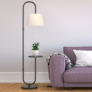 Modern Black Metal Finish Curved Floor Lamp Standing with Table Shelf