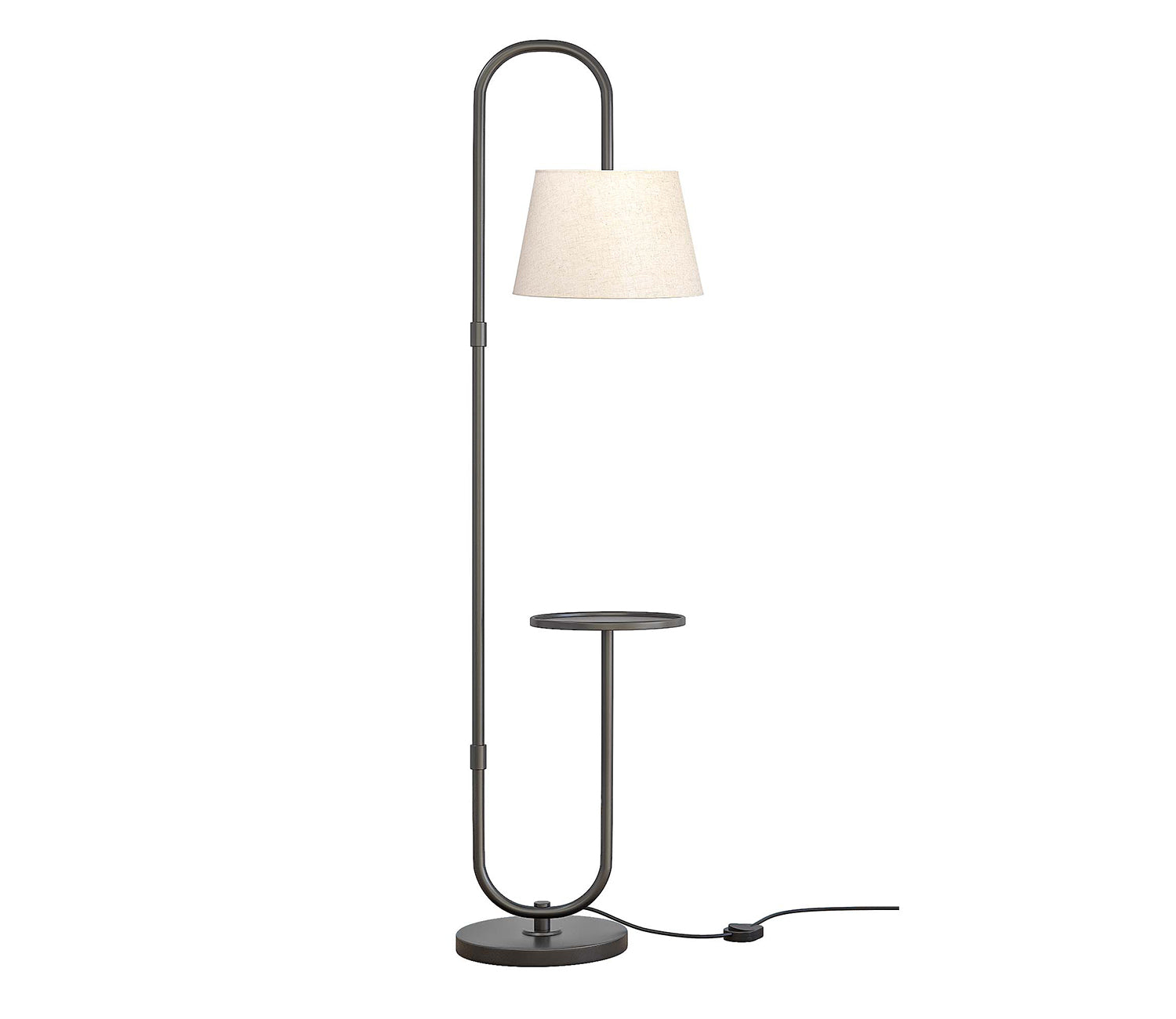 Modern Black Metal Finish Curved Floor Lamp Standing with Table Shelf