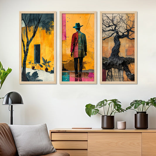 Modern Colorful Artistic Art Wooden Wall Frame Set of Three