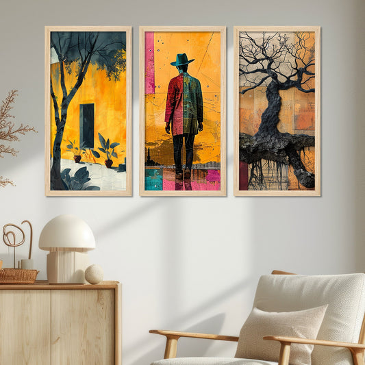 Modern Colorful Artistic Art Wooden Wall Frame Set of Three