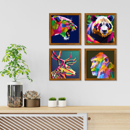 Modern Colorful Texture Wild Animal Face Art Wall Frame Set of Four