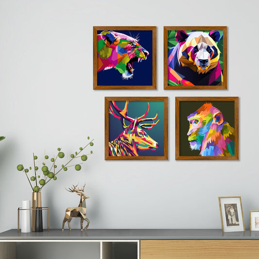 Modern Colorful Texture Wild Animal Face Art Wall Frame Set of Four