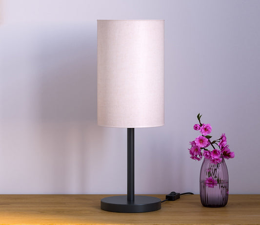 Modern Decorative Sleek Table Lamp Black Polished with Cylinder Lampshade