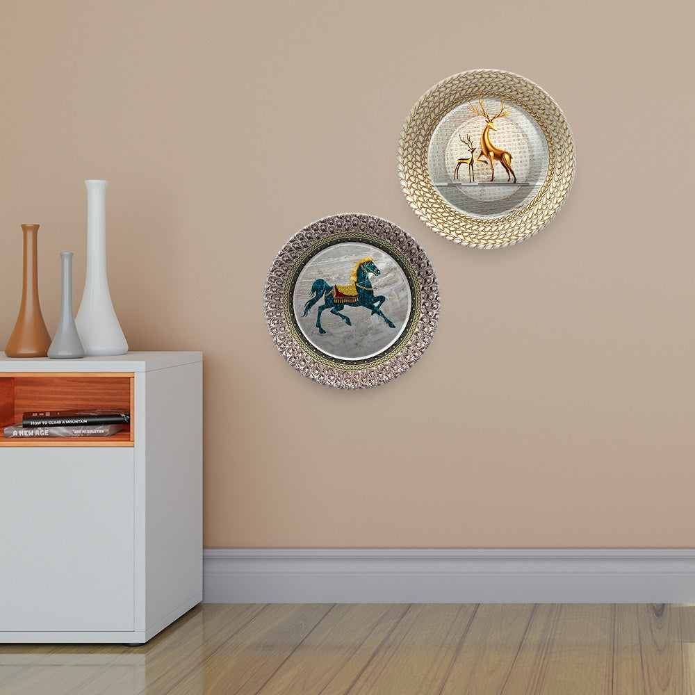 Modern Designer Art of Animals Wall Hanging Plates of Two Pieces