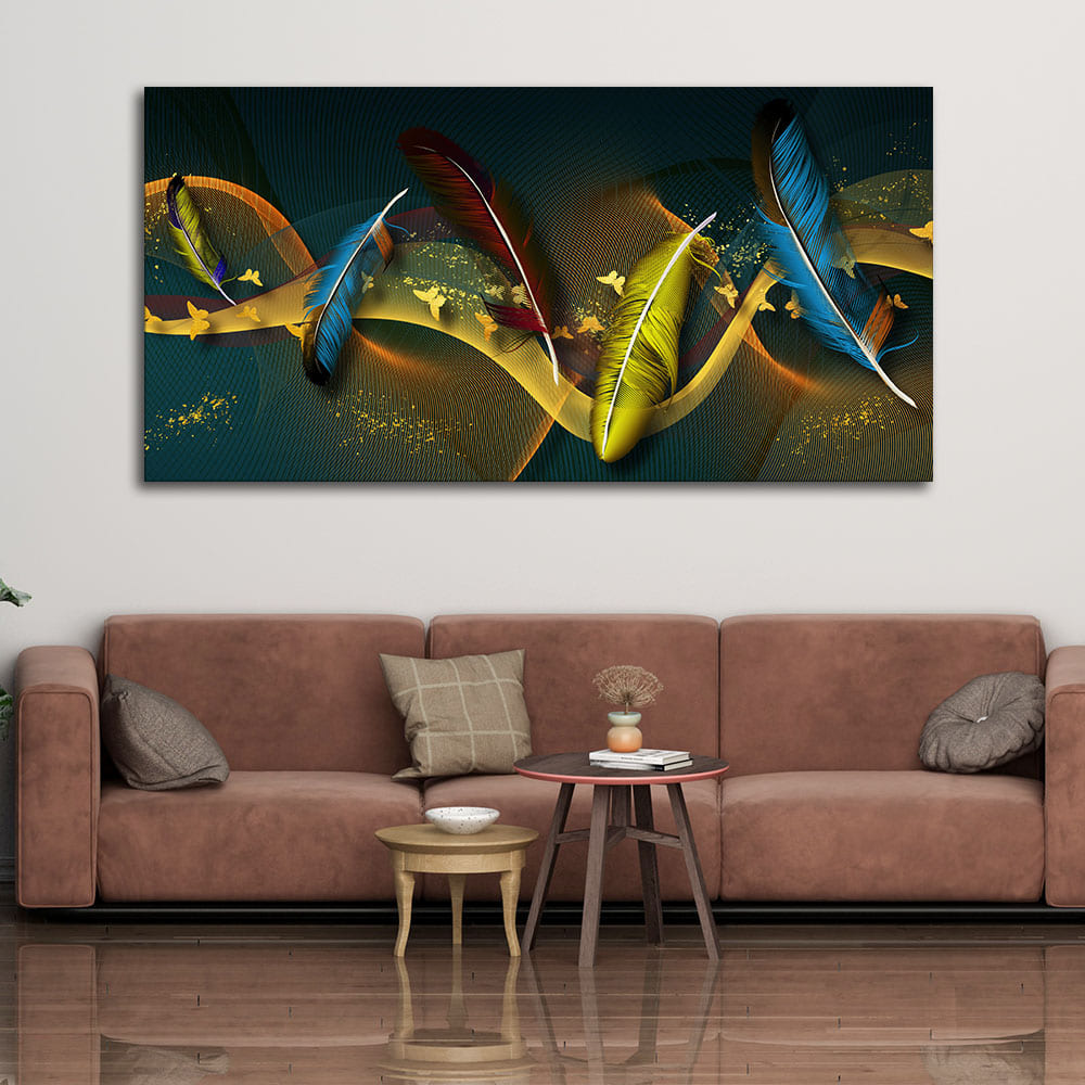 Modern Feathers And Butterflies Premium Canvas Wall Painting