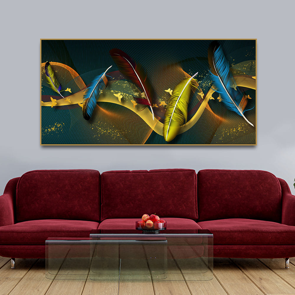 Modern Feathers And Butterflies Premium Canvas Wall Painting