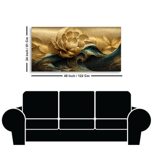 Modern Golden Flower and Waves Canvas Wall Painting