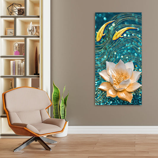 Modern Golden Lotus with koi Fish Abstract Canvas Wall Painting