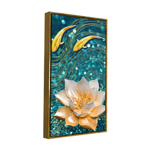 Modern Golden Lotus with koi Fish Abstract Canvas Wall Painting