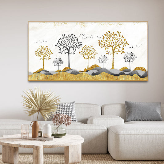 Modern Golden Tree Art Premium Canvas Wall Painting