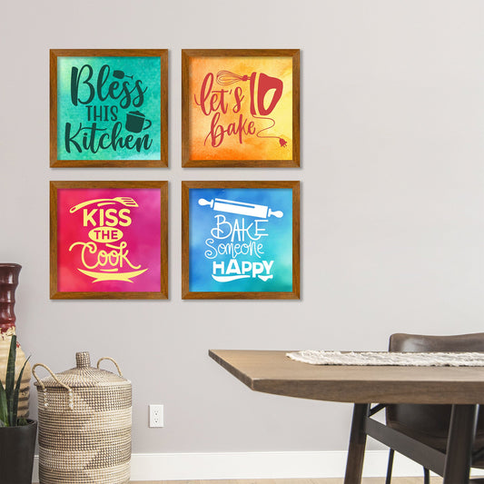 Modern Kitchen Quotes Art Wooden Wall Frame Set of Four