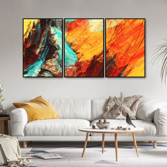 Modern Texture Colorful Abstract Floating Canvas Wall Painting Set of Three