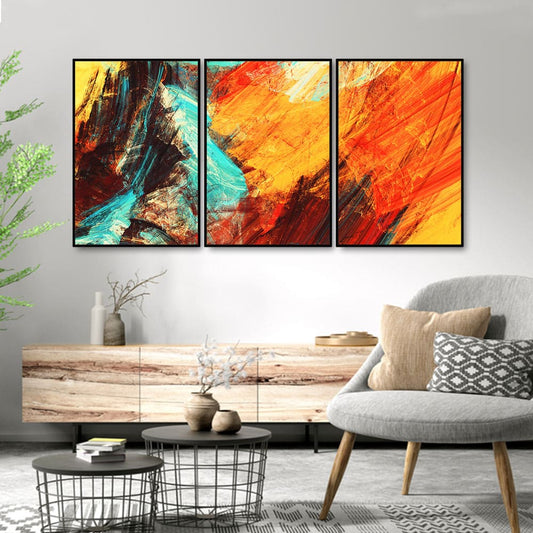 Modern Texture Colorful Abstract Floating Canvas Wall Painting Set of Three