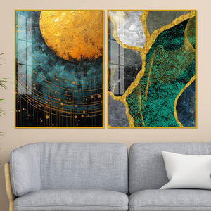 Modern Turquoise Artistic Art Acrylic Floating Wall Painting Set Of 2