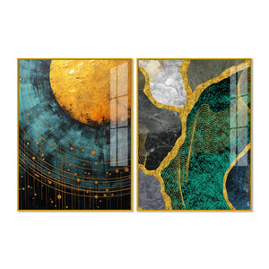 Modern Turquoise Artistic Art Acrylic Floating Wall Painting Set Of 2