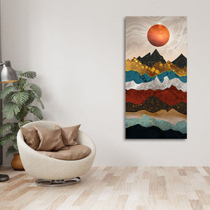 Moon Mountain Amber Dusk Art Premium Canvas Wall Painting