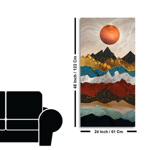 Moon Mountain Amber Dusk Art Premium Canvas Wall Painting