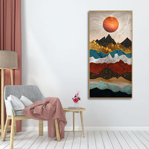 Moon Mountain Amber Dusk Art Premium Canvas Wall Painting