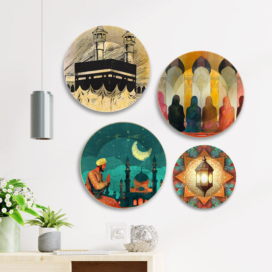 Mosque Islamic Premium Wall Plates Painting Set of Four