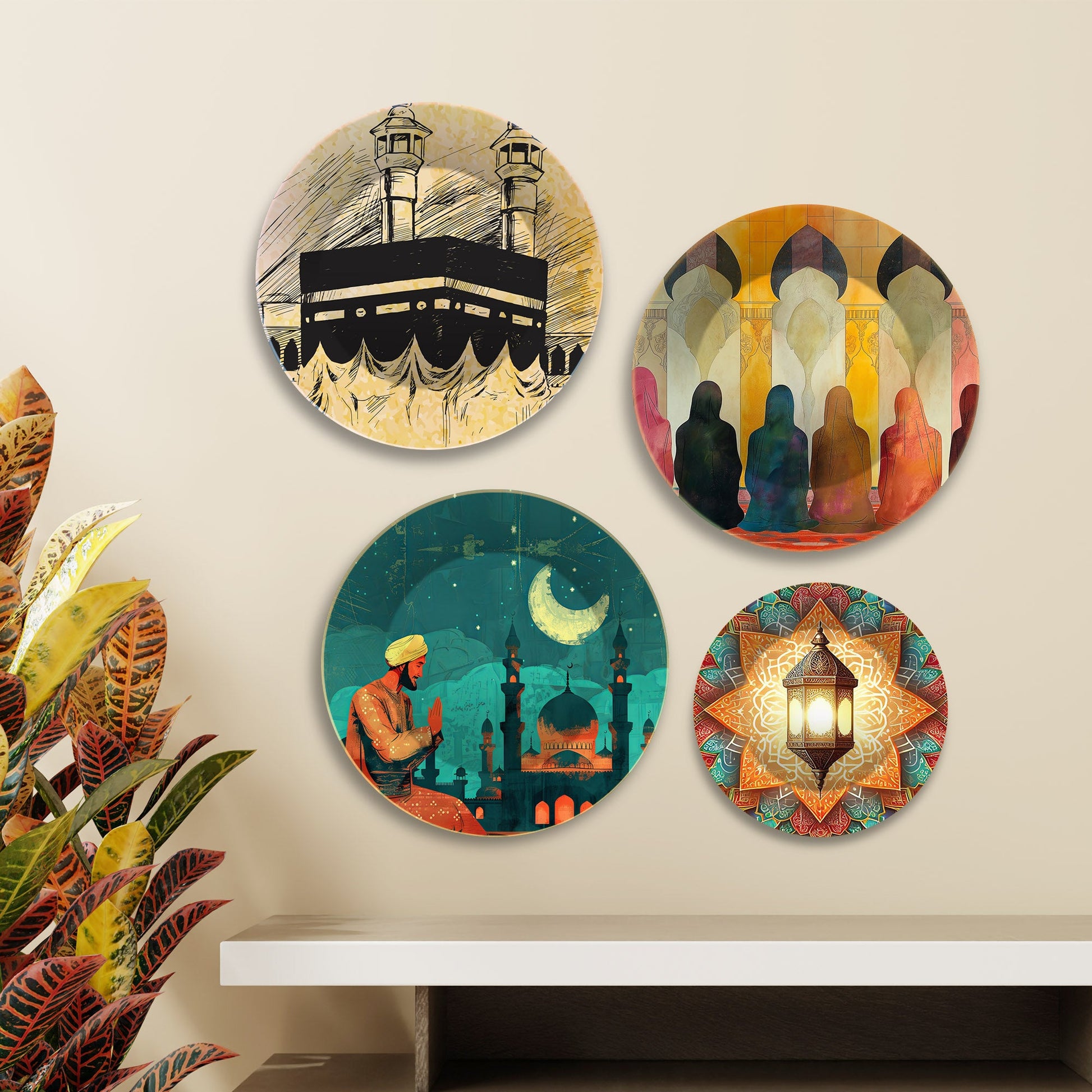 Mosque Islamic Premium Wall Plates Painting Set of Four