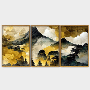 Mountain Scenery of Mount Fuji Premium Floating Canvas Wall Painting Set of Three