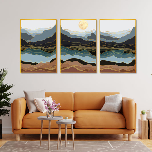 Mountains Abstract Floating Canvas Wall Painting Set of Three