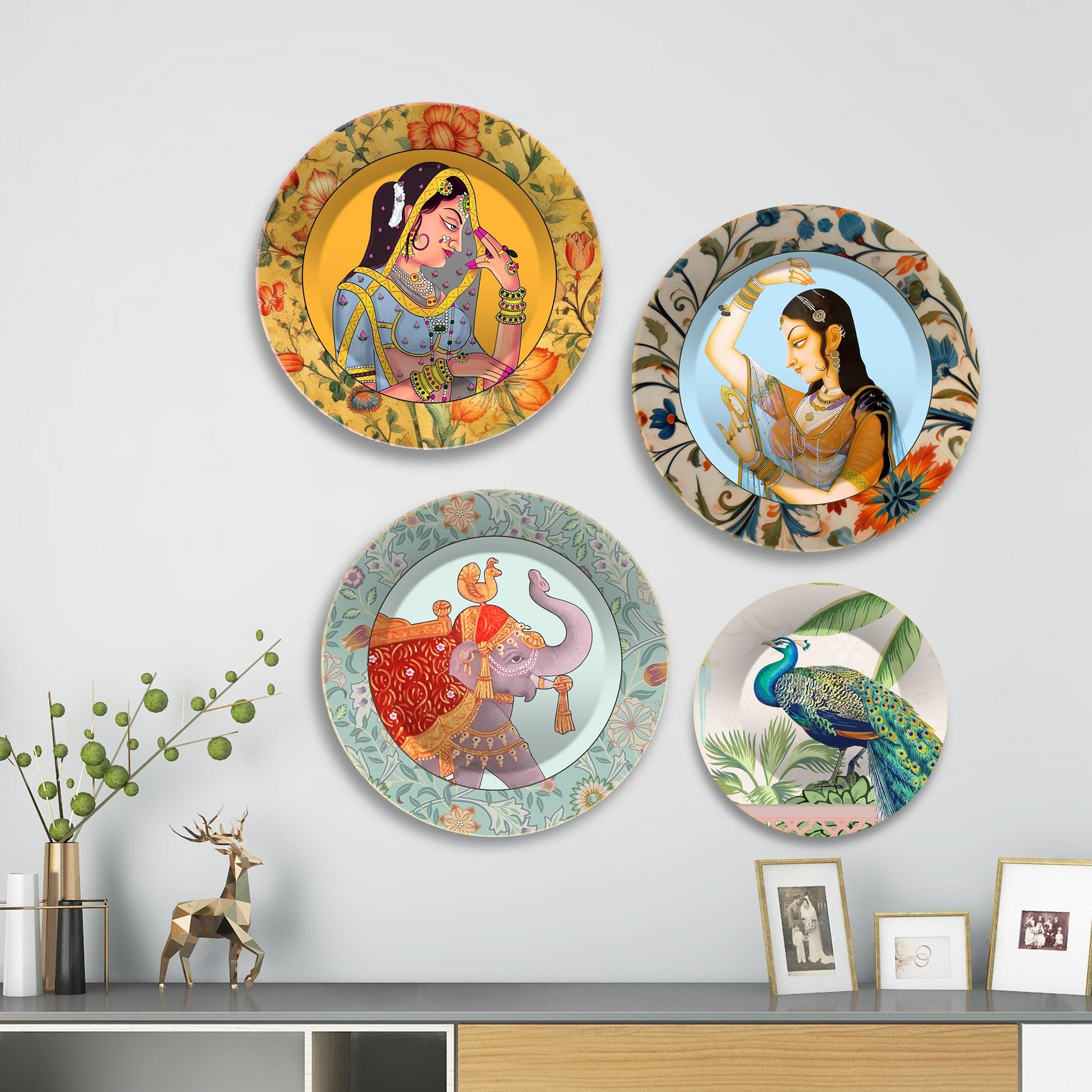 Mughal Art Premium Wall Plates Painting Set of Four