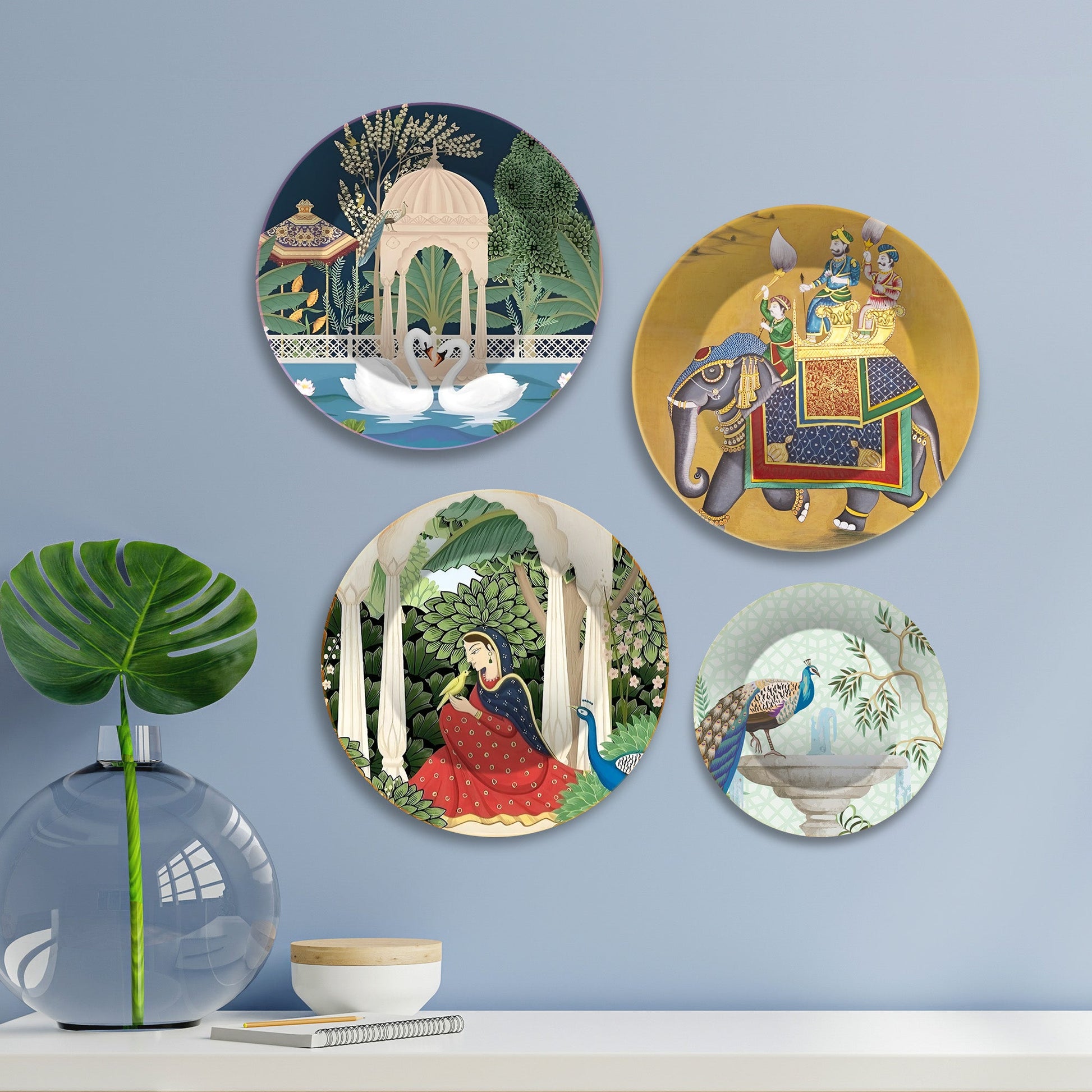 Mughal Garden Premium Wall Plates Painting Set of Four