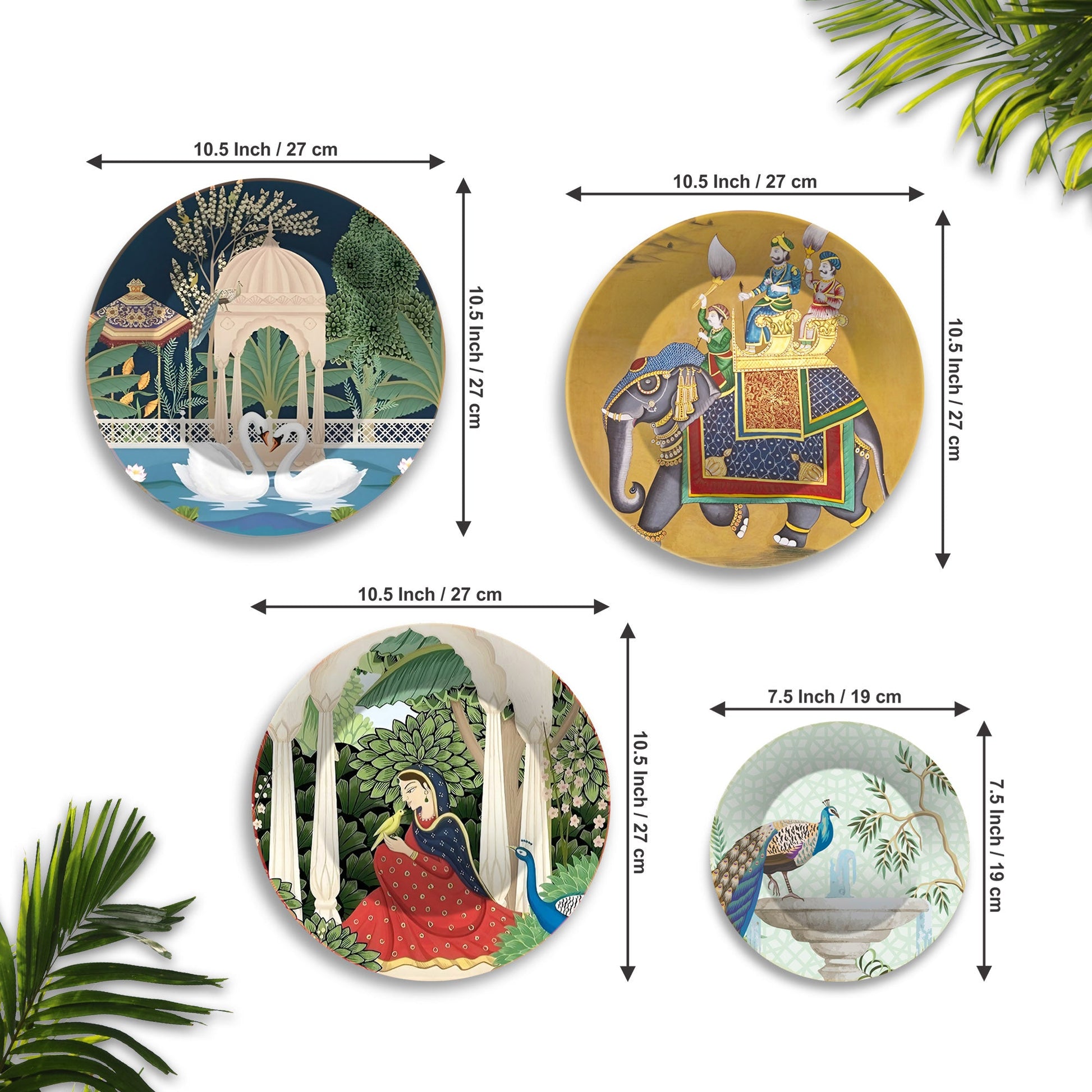 Mughal Garden Premium Wall Plates Painting Set of Four