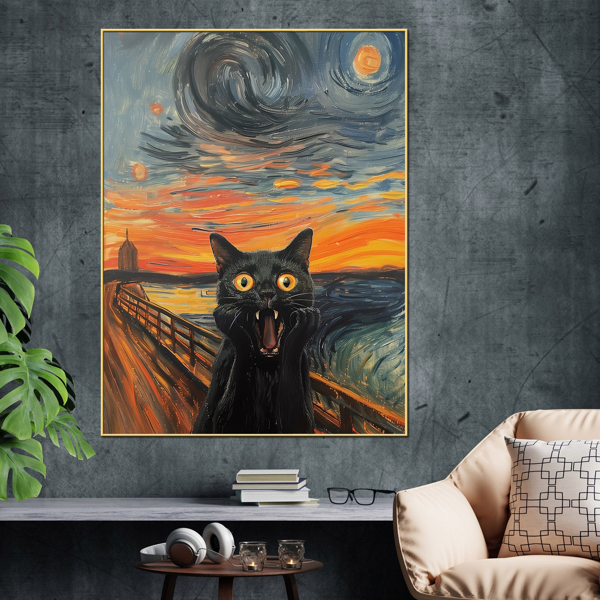 Munch The Scream Cat Cotton Canvas Wall Painting