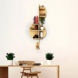 Music Note Backlit Designer Wooden Wall Shelf / Book Shelf / Night Light, Light Oak Finish