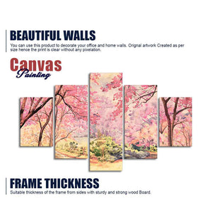 Nature Forest Pink Flower Wall Painting of Five Pieces