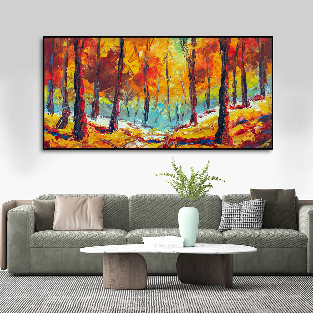 Nature Wall Painting of Colorful Autumn Season Forest
