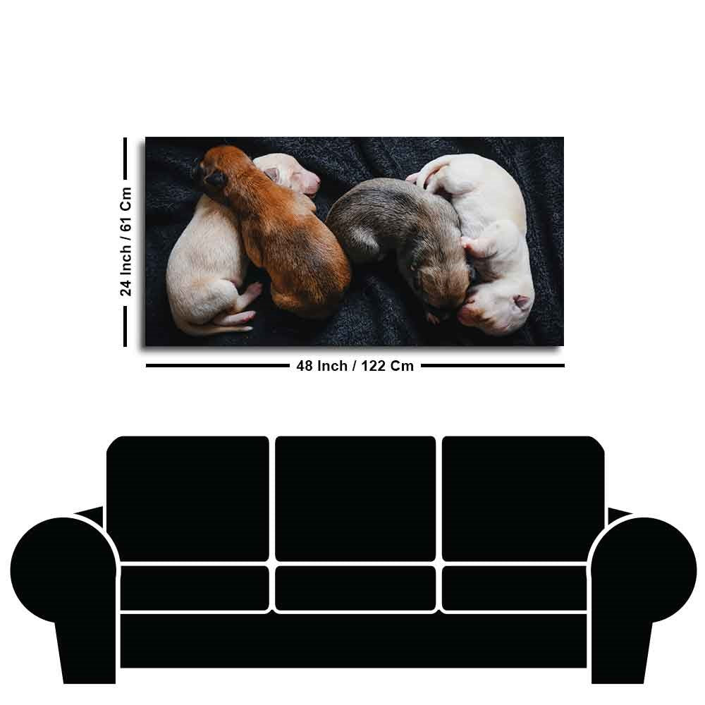 New Born Puppies Premium Canvas Wall Painting